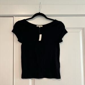 NWT Madewell Women's Black Ribbed Basic Black Tee Cap‎ Sleeve Size S